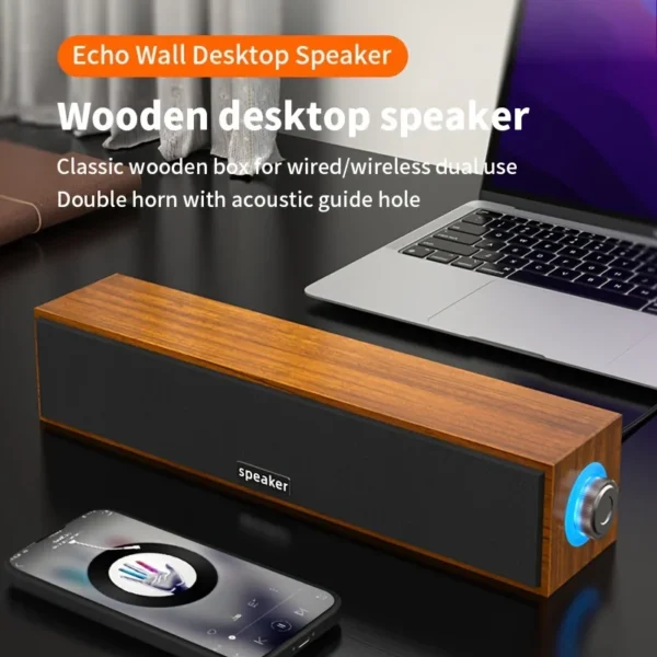 3D stereo desktop computer wooden wired speaker for multimedia music, movies and games auxiliary amplification wireless speaker